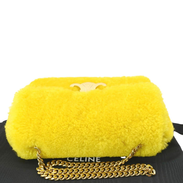 CELINE Triomphe Fluffy Shearling Shoulder Bag Yellow