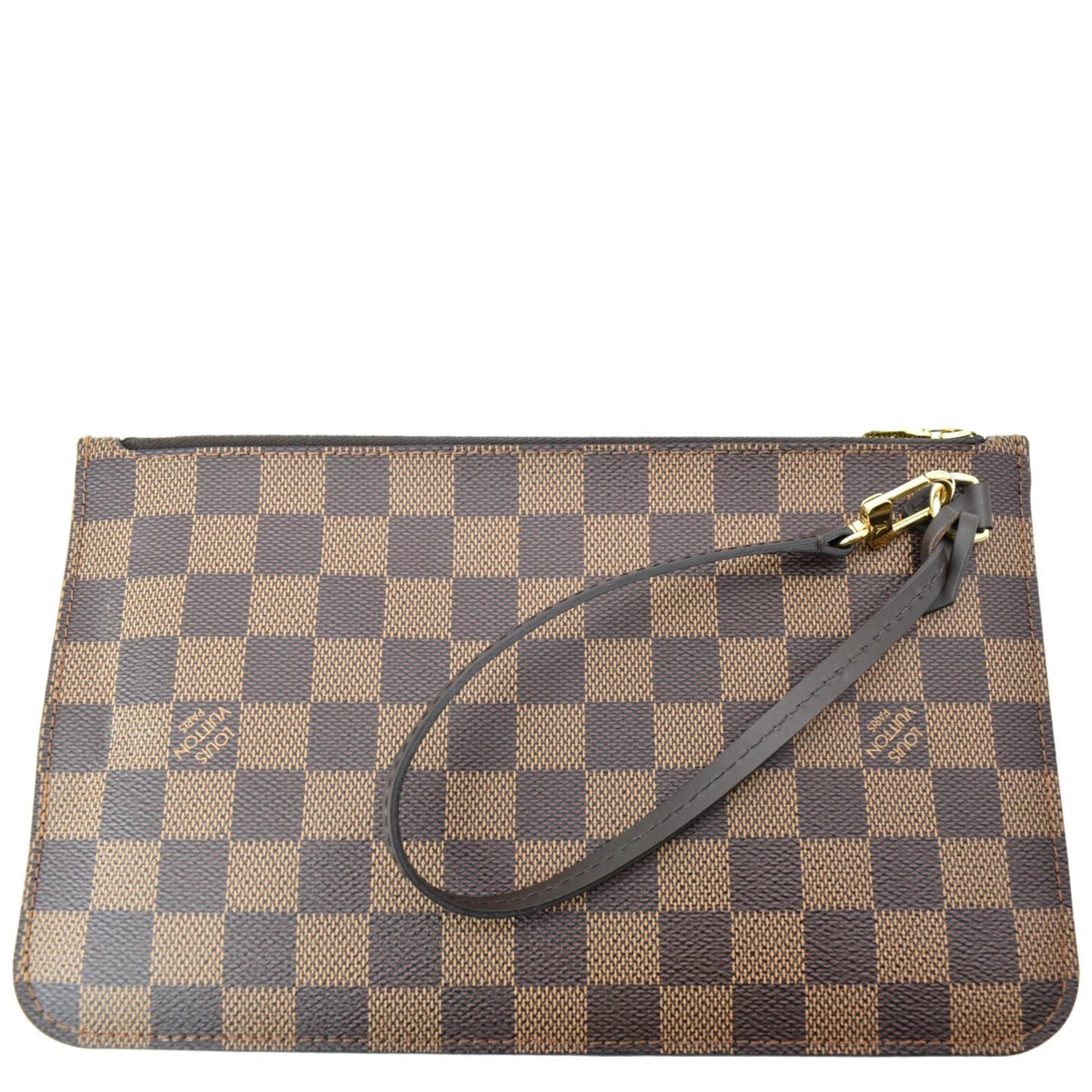 LOUIS VUITTON Neverfull Damier Ebene Pochette Wristlet Pouch Brown