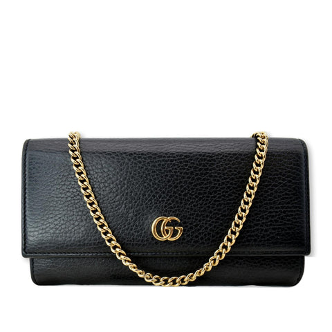 GUCCI Petite GG Marmont Leather Chain Wallet Black 546585