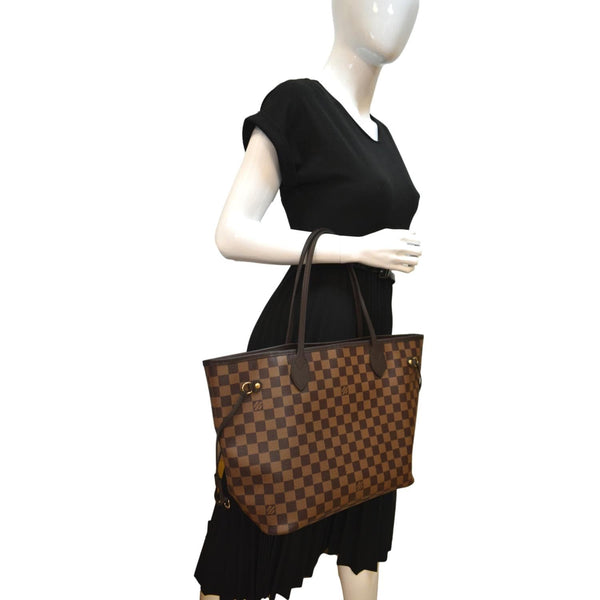 LOUIS VUITTON Neverfull MM Damier Ebene Tote Bag Brown