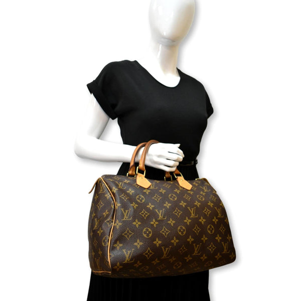 LOUIS VUITTON Speedy 30 Monogram Canvas Satchel Bag Brown