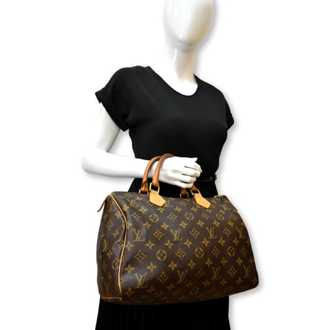 LOUIS VUITTON Speedy 30 Monogram Canvas Satchel Bag Brown