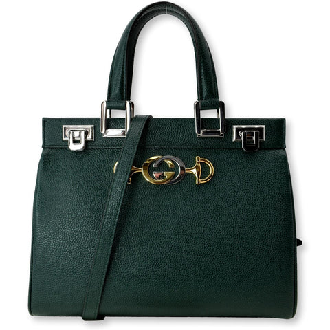GUCCI Zumi Small Top Handle Leather Shoulder Bag Green 569712