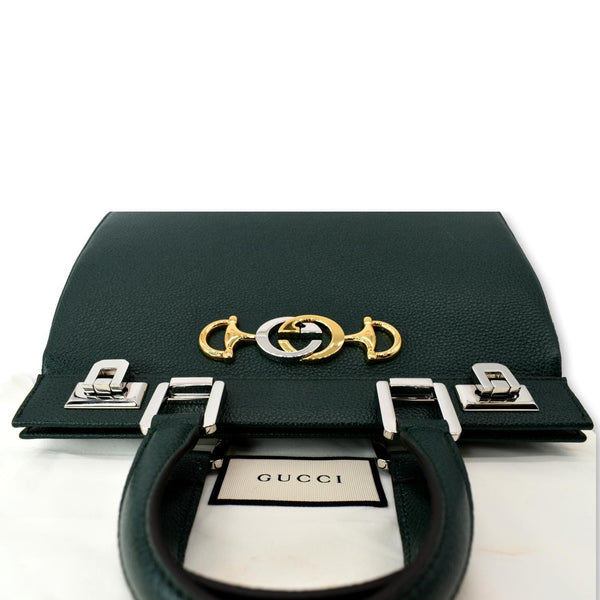 GUCCI Zumi Small Top Handle Leather Shoulder Bag Green 569712