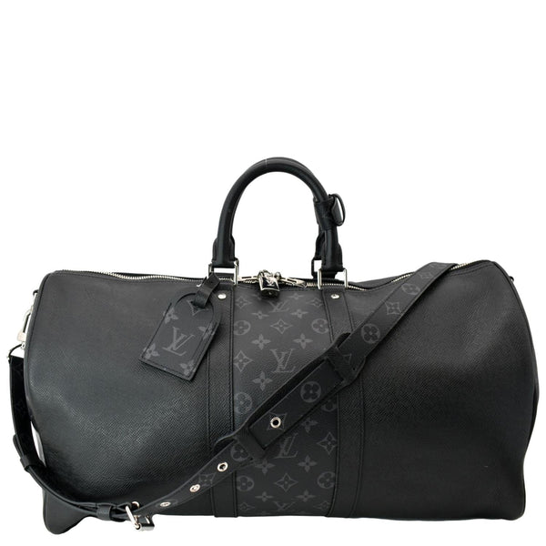 LOUIS VUITTON Keepall 50 Bandouliere Monogram Taiga Leather Travel Bag Black