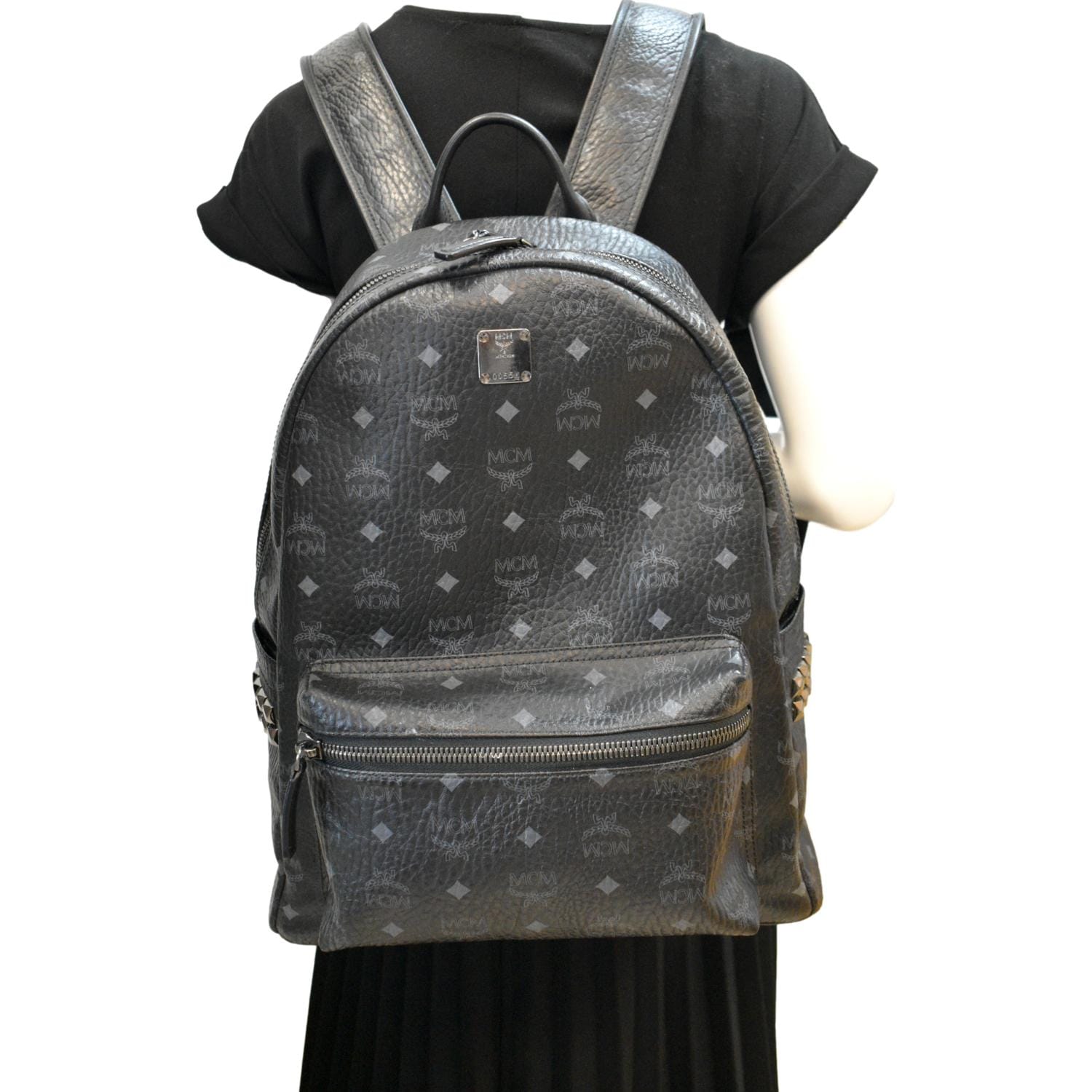 MCM Black Visetos Coated Canvas and Leather Small Studs Stark Backpack at  1stDibs