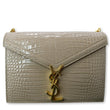 YVES SAINT LAURENT Cassandra Top Handle Embossed Shoulder Bag Beige