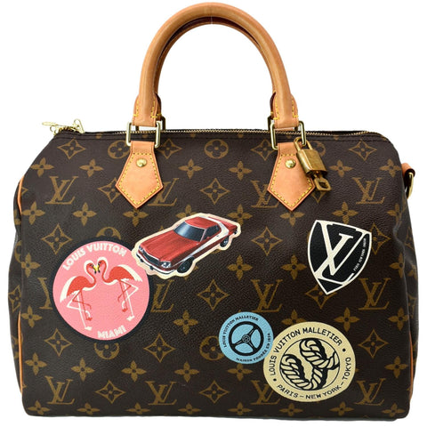 LOUIS VUITTON Speedy Bandouliere 30 World Tour Monogram Canvas Satchel Brown