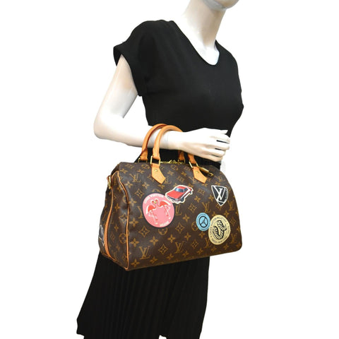 LOUIS VUITTON Speedy Bandouliere 30 World Tour Monogram Canvas Satchel Brown