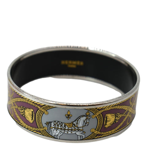HERMES Enamel Printed Bangle Bracelet Silver