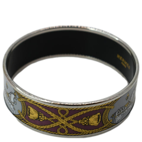 HERMES Enamel Printed Bangle Bracelet Silver