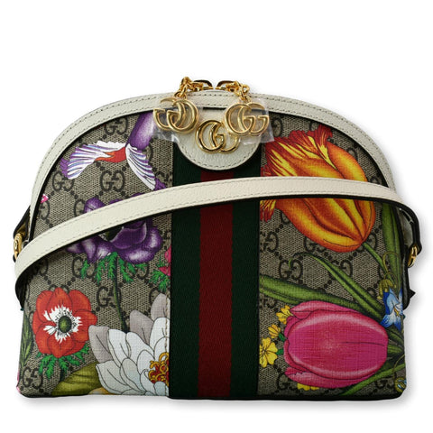 GUCCI Ophidia Flora Small Supreme Canvas Shoulder Bag Beige 499621