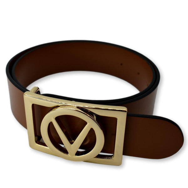 VALENTINO V Logo Leather Belt Brown Size Small