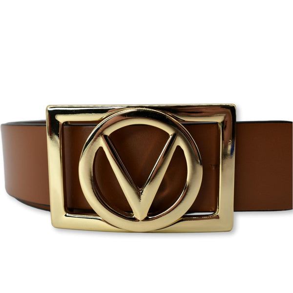 VALENTINO V Logo Leather Belt Brown Size Small
