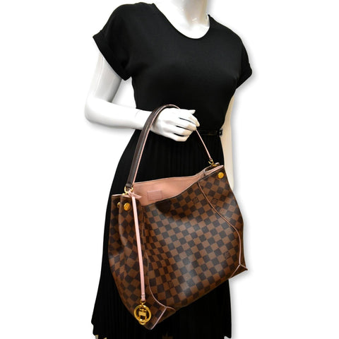 LOUIS VUITTON Caissa Damier Ebene Hobo Bag Rose Ballerine