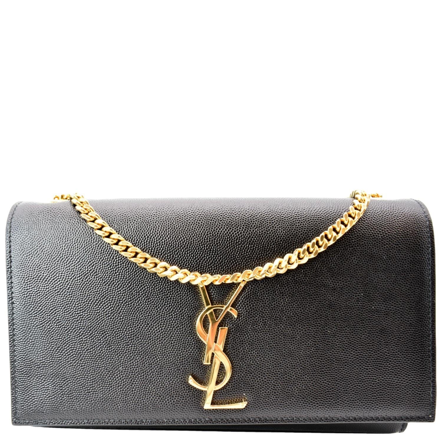 YVES SAINT LAURENT Kate Leather Gold Chain Clutch Crossbody Bag Black