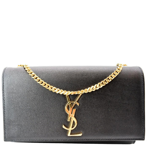 YVES SAINT LAURENT Kate Leather Gold Chain Clutch Crossbody Bag Black