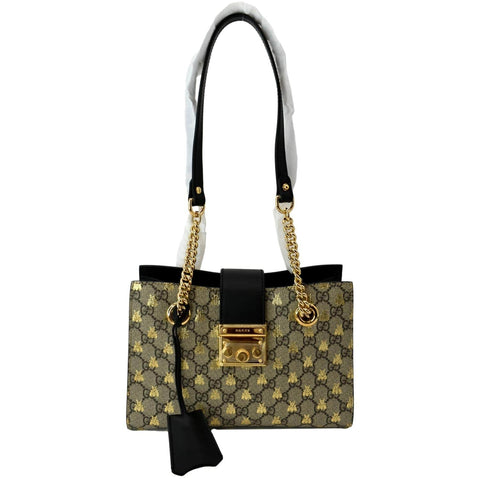 Gucci Ophidia Bees Padlock Small GG Supreme Canvas Tote Bag Beige 498156