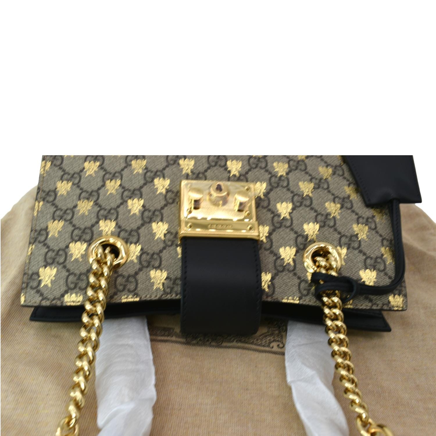 Gucci Ophidia Bees Padlock Small GG Supreme Canvas Tote Bag Beige 4981