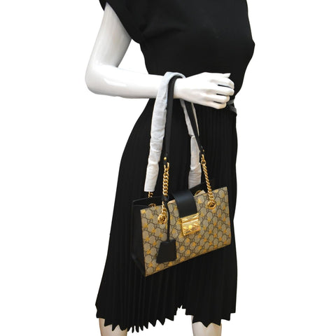 Gucci Ophidia Bees Padlock Small GG Supreme Canvas Tote Bag Beige 498156