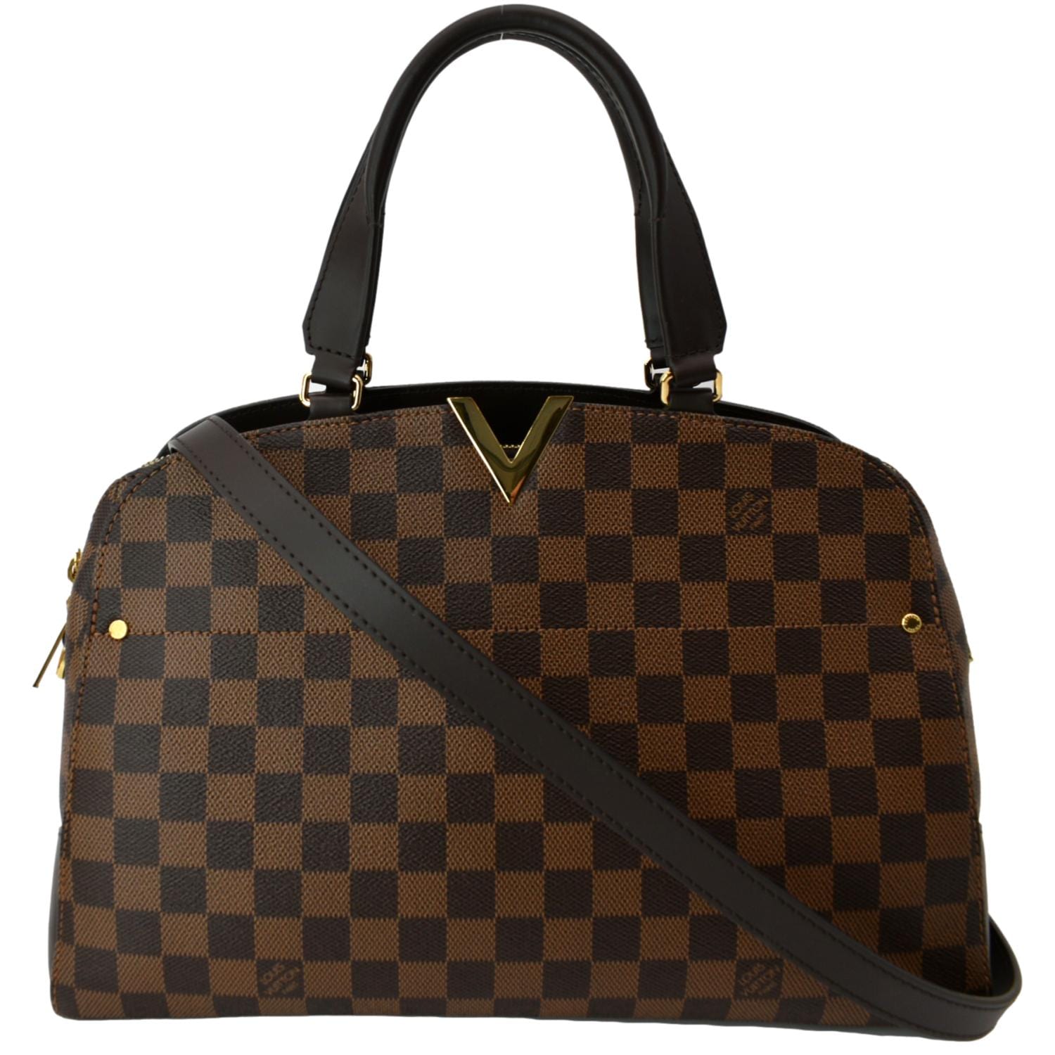 LOUIS VUITTON Kensington Bowling Damier Ebene Satchel Bag Brown