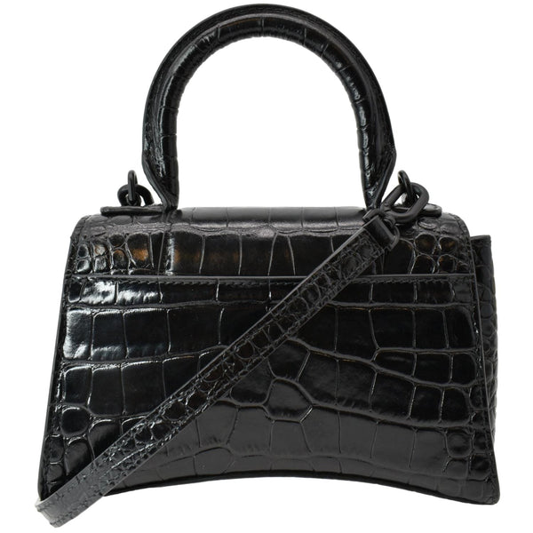 BALENCIAGA Hourglass Leather Tote Crossbody Bag Black