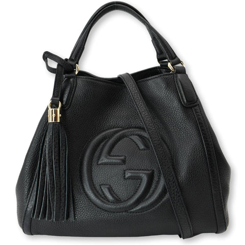 GUCCI Soho Small Pebbled Leather Shoulder Bag Black 336751