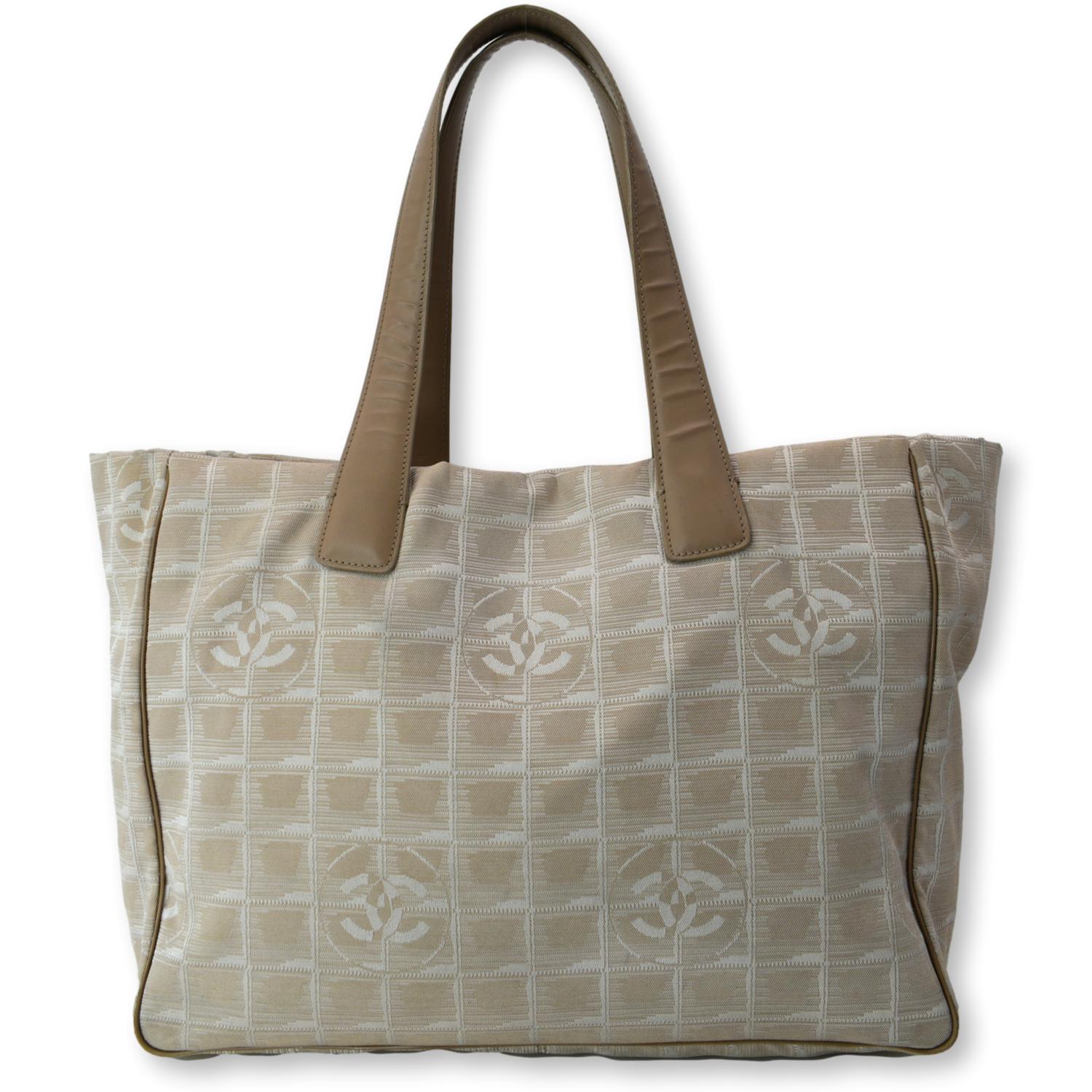 chanel tote travel bag CHANEL CC Logo Travel Line Nylon Tote Bag Beige
