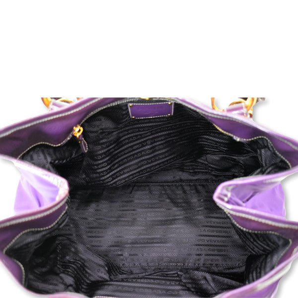 PRADA Vernice Trimmed Tessuto Nylon Tote Bag Purple