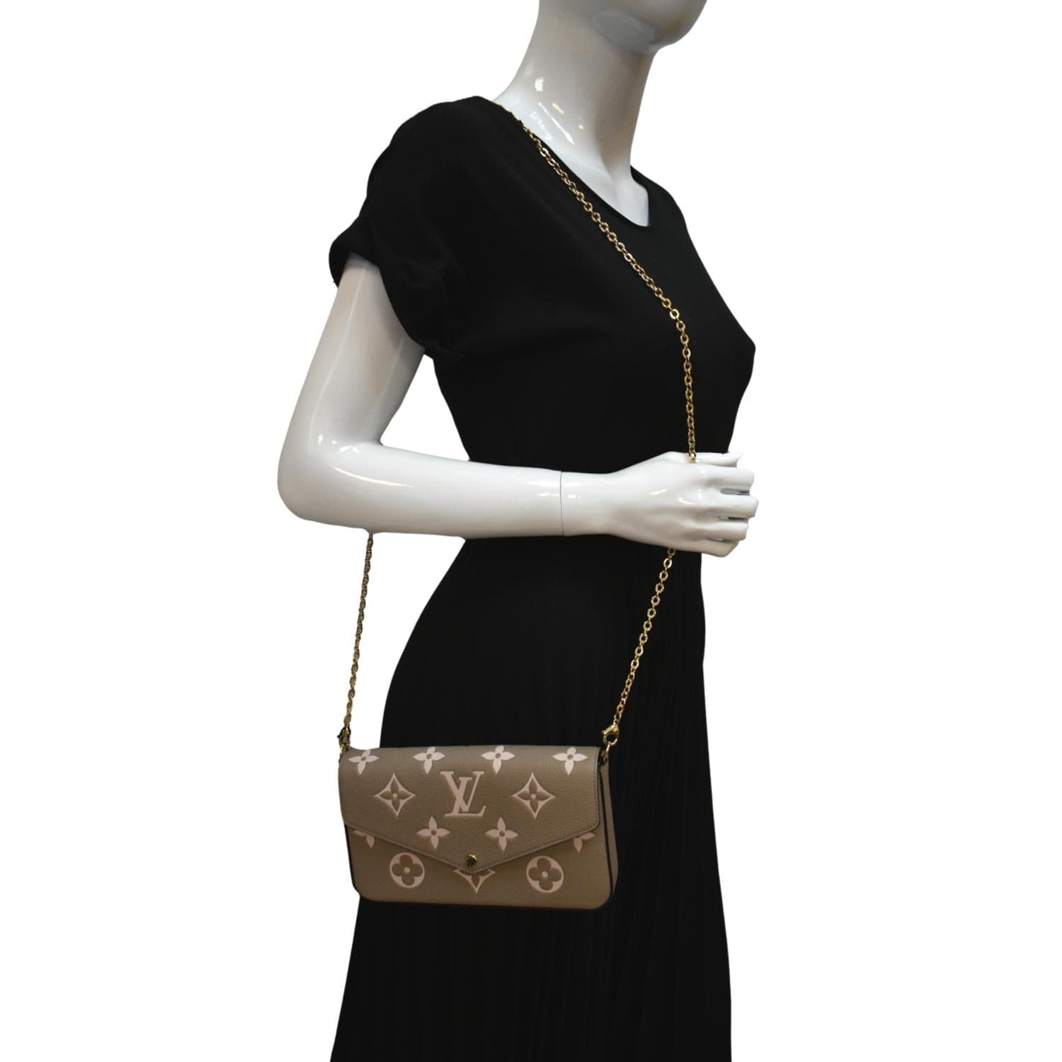 Louis Vuitton Bicolor--Felicie Pochette Empriente Monogram Crossbody Bag-- BLACK