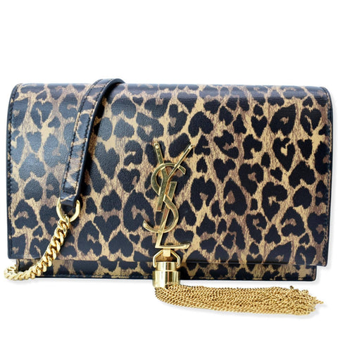 YVES SAINT LAURENT Kate Monogram Leopard Print Shoulder Bag Black - New Year Deals