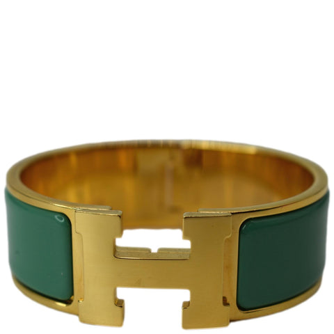 HERMES H Clic Clac Enamel Bracelet Bangle Green/Gold