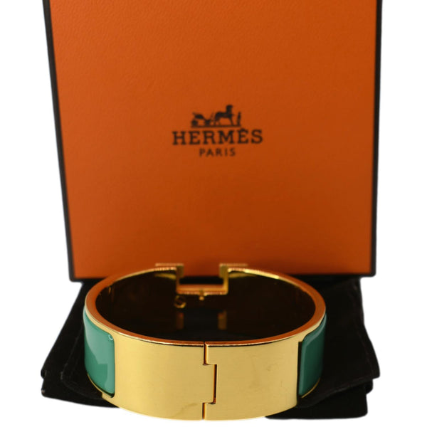 HERMES H Clic Clac Enamel Bracelet Bangle Green/Gold
