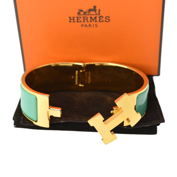 HERMES H Clic Clac Enamel Bracelet Bangle Green/Gold