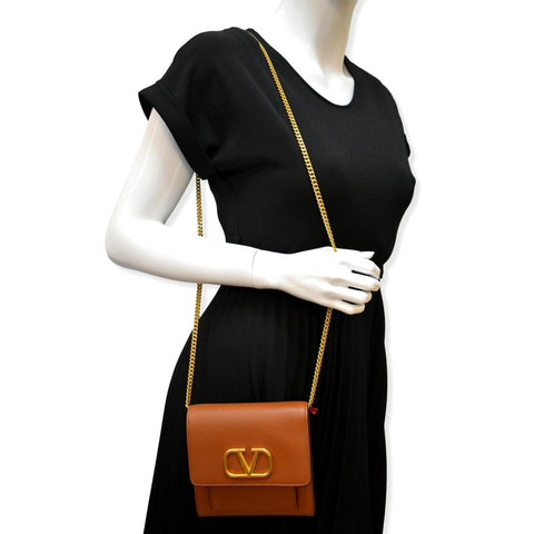 VALENTINO  Garavani Vsling Mini Leather Shoulder Bag Brown