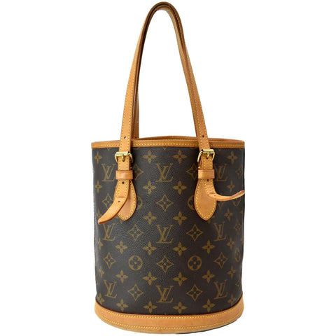 LOUIS VUITTON Petit Bucket Monogram Canvas Shoulder Bag Brown