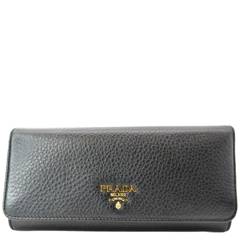 PRADA Continental Flap Leather Long Wallet Black