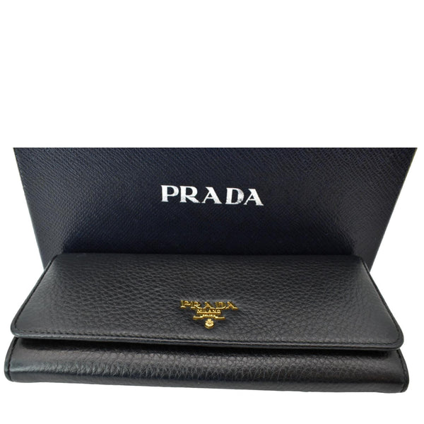 PRADA Continental Flap Leather Long Wallet Black