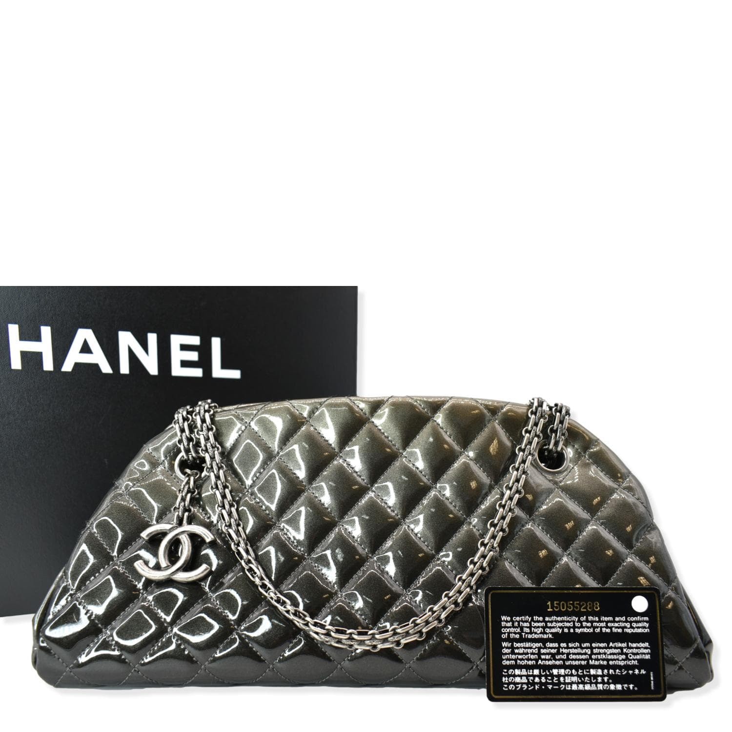 CHANEL Just Mademoiselle Ombre Degrade Patent Quilted Bowling Bag Blac
