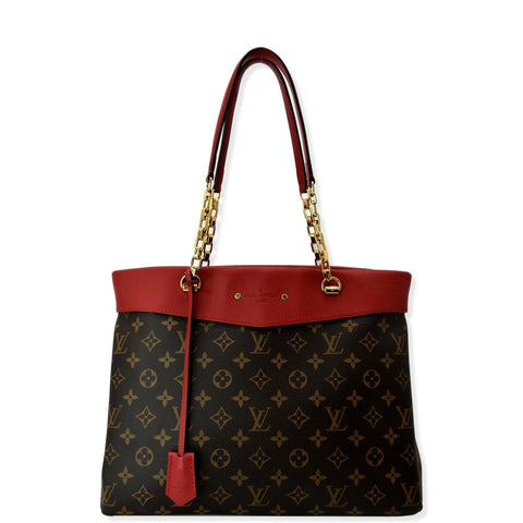 LOUIS VUITTON Pallas Chain Monogram Canvas Shopper Tote Bag Brown