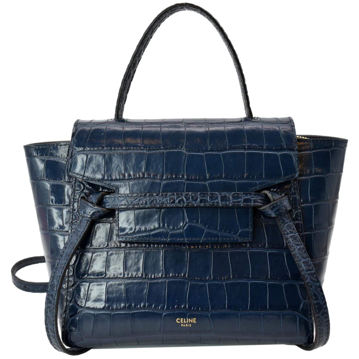 CELINE Nano Belt Embossed Leather Shoulder Bag Blue