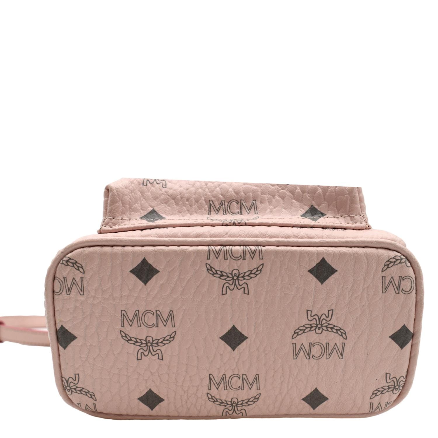 harga mcm mini backpack original MCM Stark Bebe Boo Studded Mini Visetos Logo Leather Backpack Bag Pink