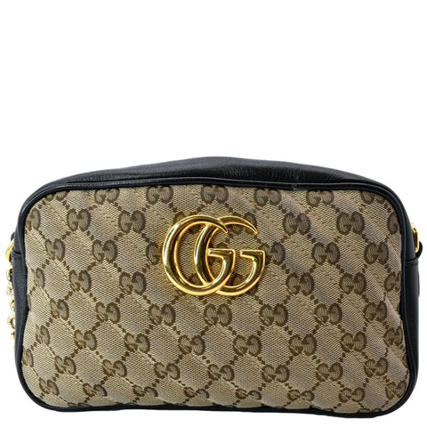 GUCCI GG Marmont Small Matelasse Canvas Leather Crossbody Bag Beige 447632