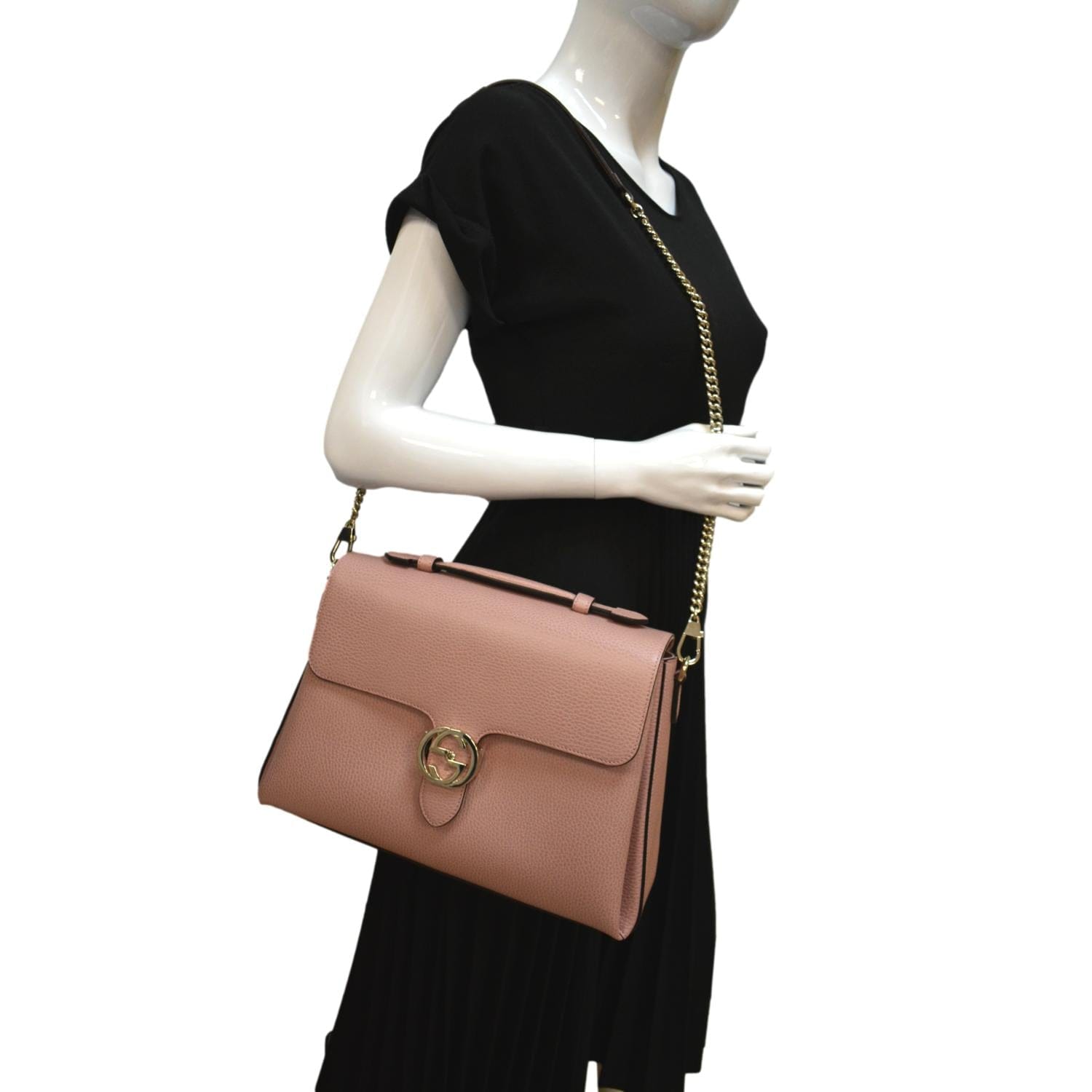 Gucci Grained Calfskin Interlocking G Medium Shoulder Bag (SHF