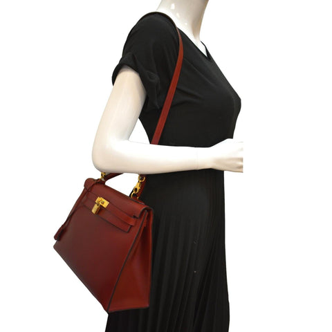 HERMES Vintage Kelly Sellier 32 Box Leather Satchel Bag Red