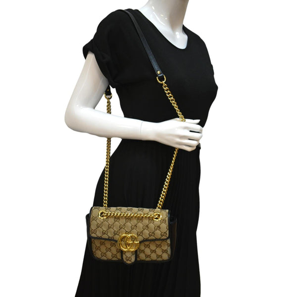 GUCCI GG Marmont Mini Canvas Leather Shoulder Bag Beige 446744