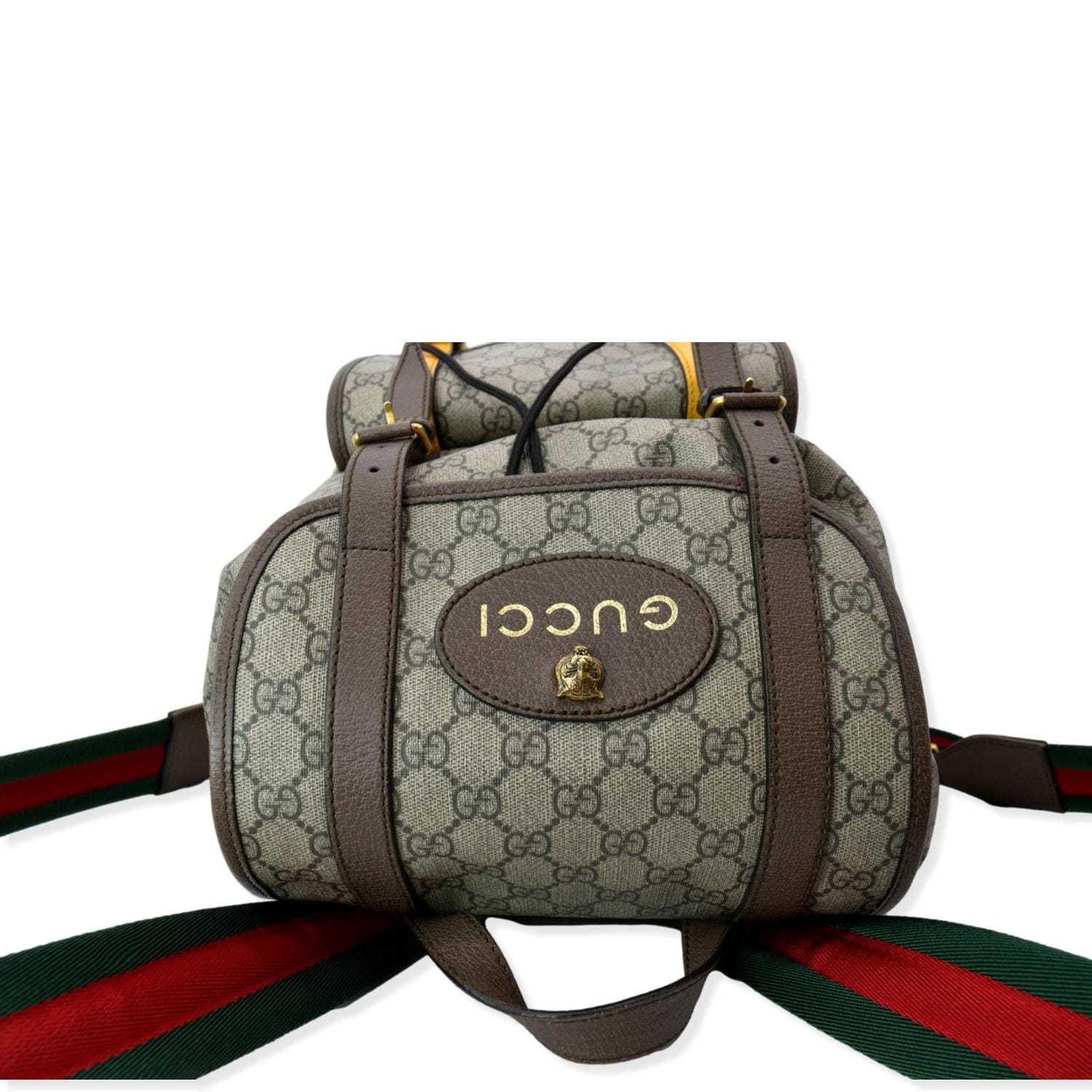 Gucci Beige/Red GG Supreme Canvas and Leather Small Backpack at 1stDibs