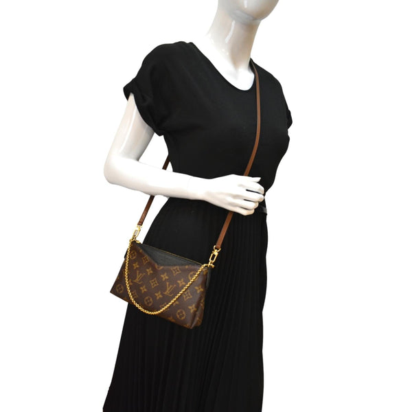 LOUIS VUITTON Pallas Monogram Canvas Clutch Crossbody Bag Brown