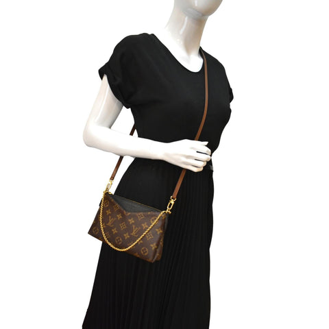LOUIS VUITTON Pallas Monogram Canvas Clutch Crossbody Bag Brown