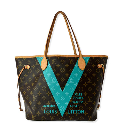 LOUIS VUITTON Limited Edition V Neverfull MM Monogram Canvas Tote Bag Turquoise